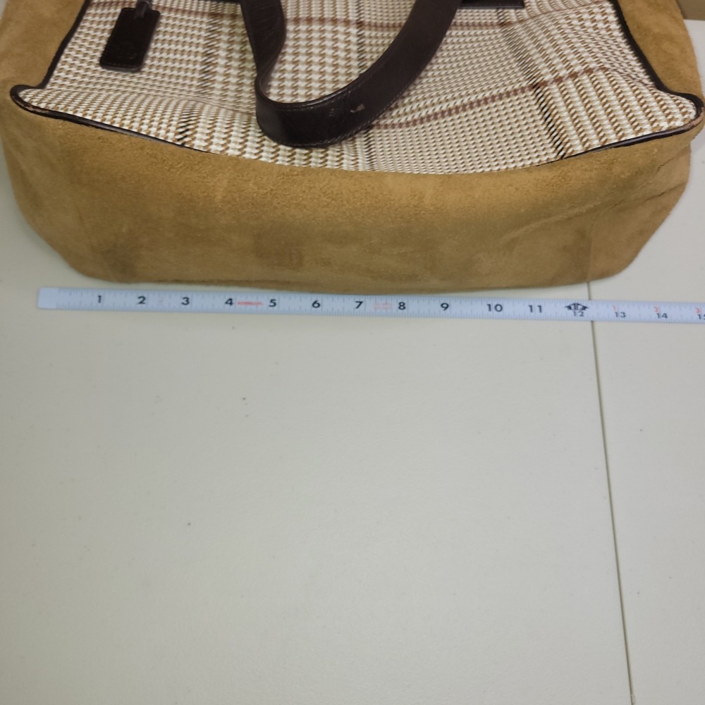 Lauren Ralph lauren Houndstooth Tote Bag Classic Preppy Purse Brown Tan Plaid - Picture 11 of 14
